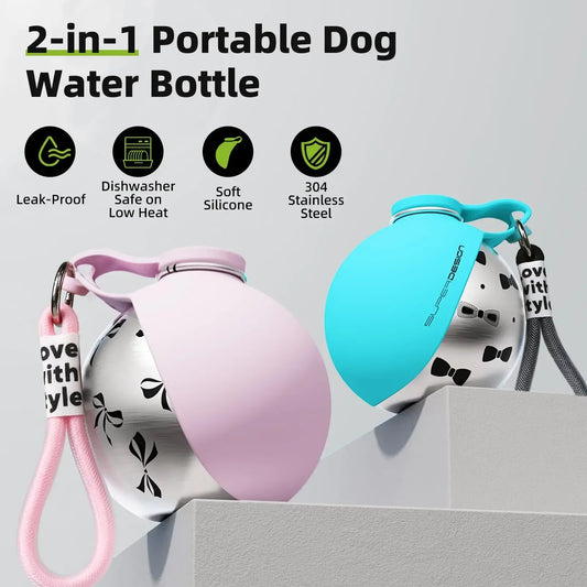 Ultra-Portable Spherical Pet Water Bottle – Leak-Proof 285 Ml Stainless Steel & Soft Silicone Foldable Dog Travel Canteen