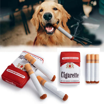 Funny Plush Cigarette Pack & Stick Squeak Dog Toys