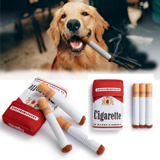 Funny Plush Cigarette Pack & Stick Squeak Dog Toys