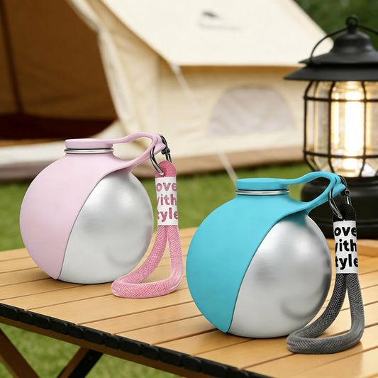 Ultra-Portable Spherical Pet Water Bottle – Leak-Proof 285 Ml Stainless Steel & Soft Silicone Foldable Dog  Travel Canteen