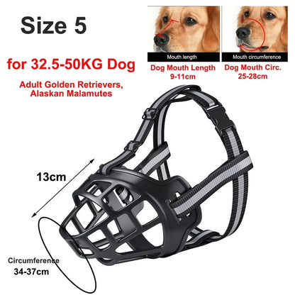 Heavy-Duty Rubber Basket Muzzle with Reflective StrapsComfortable Humane Dog Basket Muzzle for Chewing Control