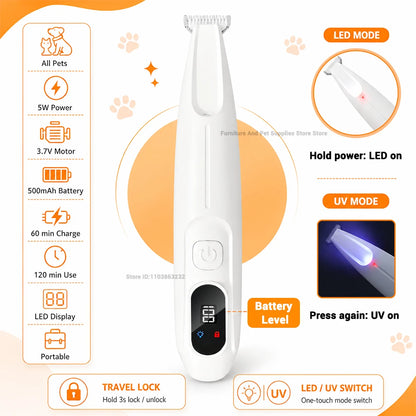Professional Electric Pet Grooming Trimmer with LED Light & Skin Care Detection