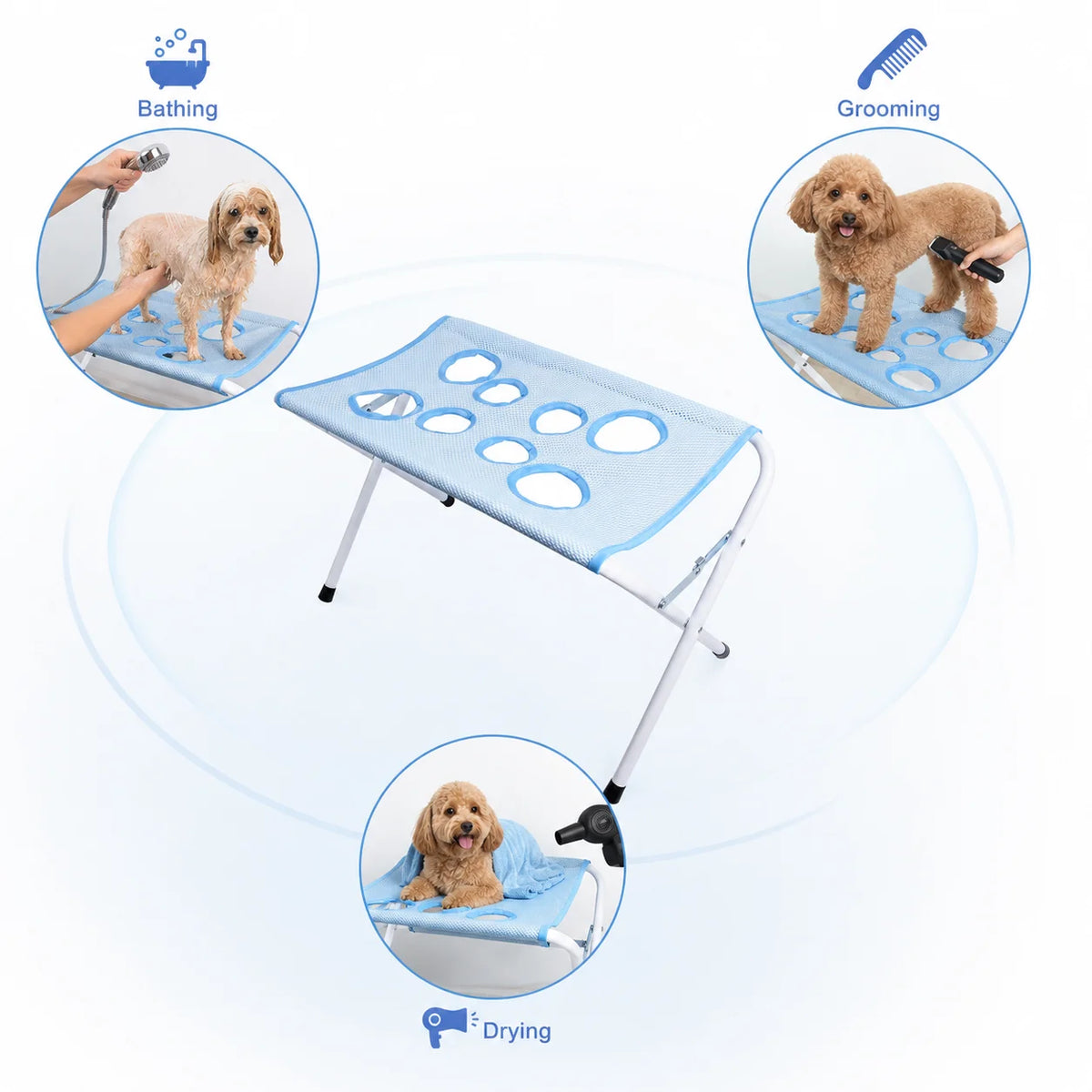 Portable & Foldable Pet Grooming Table for Bathing, Drying, and Grooming.