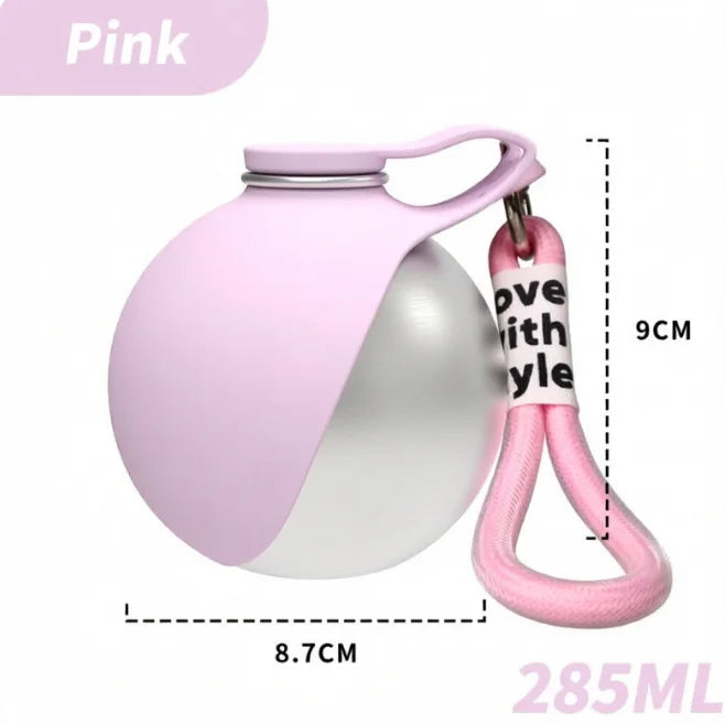 Ultra-Portable Spherical Pet Water Bottle – Leak-Proof 285 Ml Stainless Steel & Soft Silicone Foldable Dog  Travel Canteen