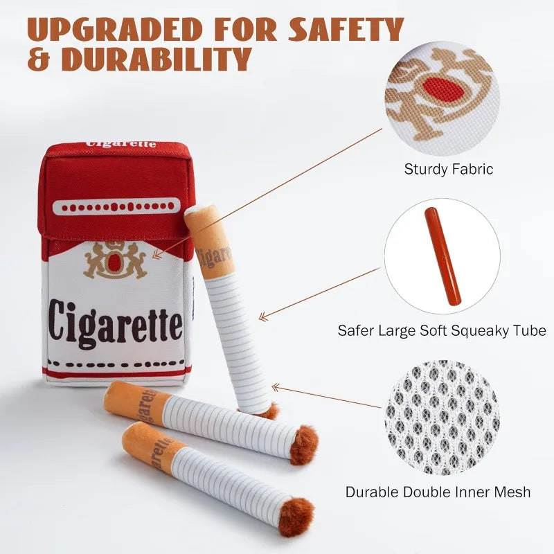 Funny Plush Cigarette Pack & Stick Squeak Dog Toys