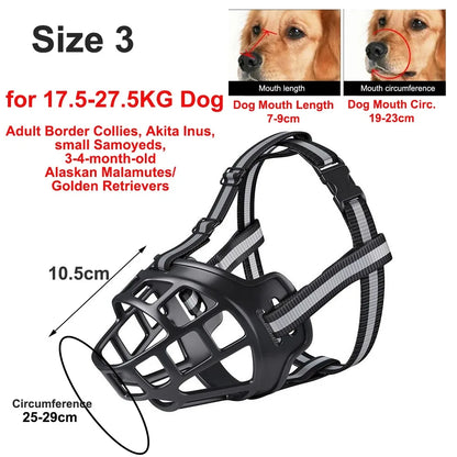 Heavy-Duty Rubber Basket Muzzle with Reflective StrapsComfortable Humane Dog Basket Muzzle for Chewing Control