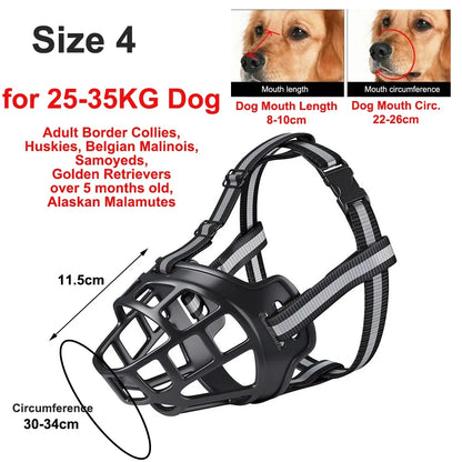 Heavy-Duty Rubber Basket Muzzle with Reflective StrapsComfortable Humane Dog Basket Muzzle for Chewing Control