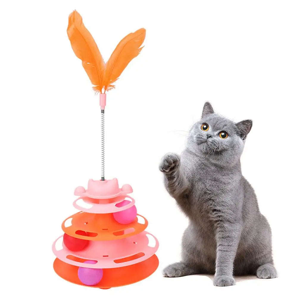 Interactive 3-Tier Cat Turntable & Feather Teaser Toy