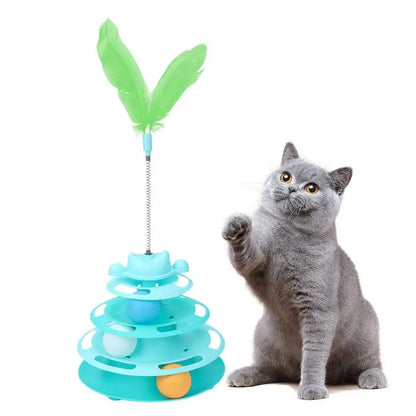 Interactive 3-Tier Cat Turntable & Feather Teaser Toy