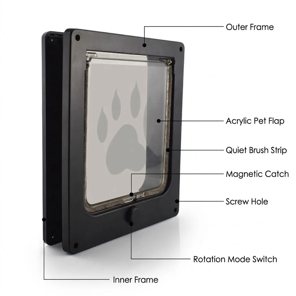 4-Way Locking Pet Cat Door Frame for Wooden, Glass Doors & Walls