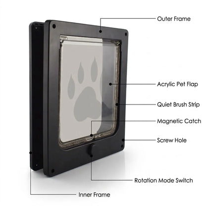 4-Way Locking Pet Cat Door Frame for Wooden, Glass Doors & Walls