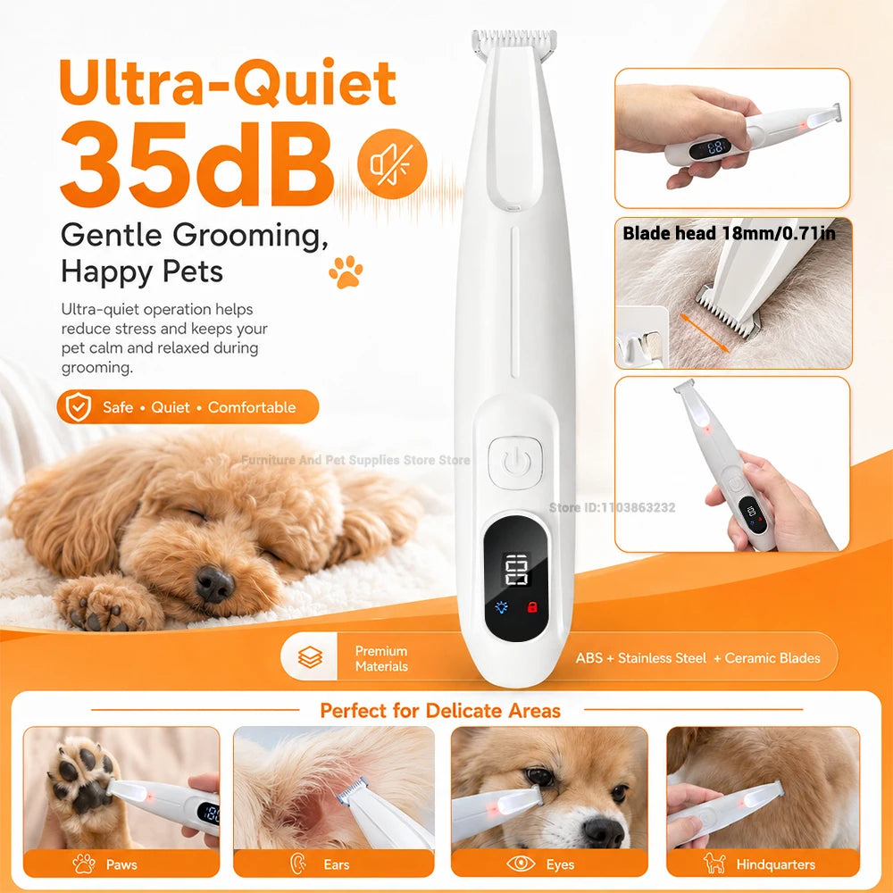 Professional Electric Pet Grooming Trimmer with LED Light & Skin Care Detection