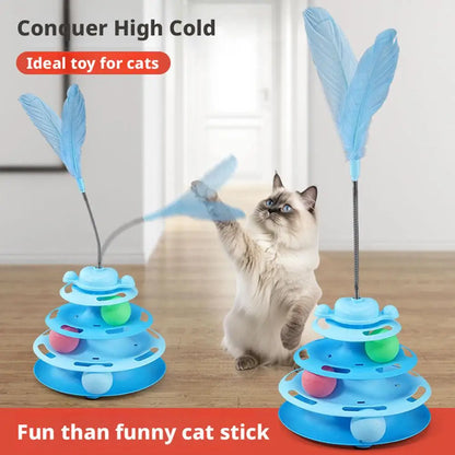 Interactive 3-Tier Cat Turntable & Feather Teaser Toy