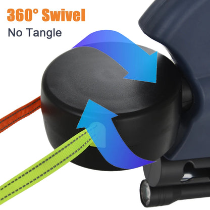 3-in-1 Retractable Dog Leash with LED Flashlight & 360° Anti-Tangle Rotation