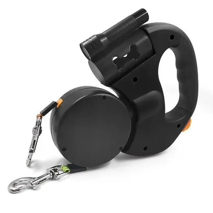 3-in-1 Retractable Dog Leash with LED Flashlight & 360° Anti-Tangle Rotation