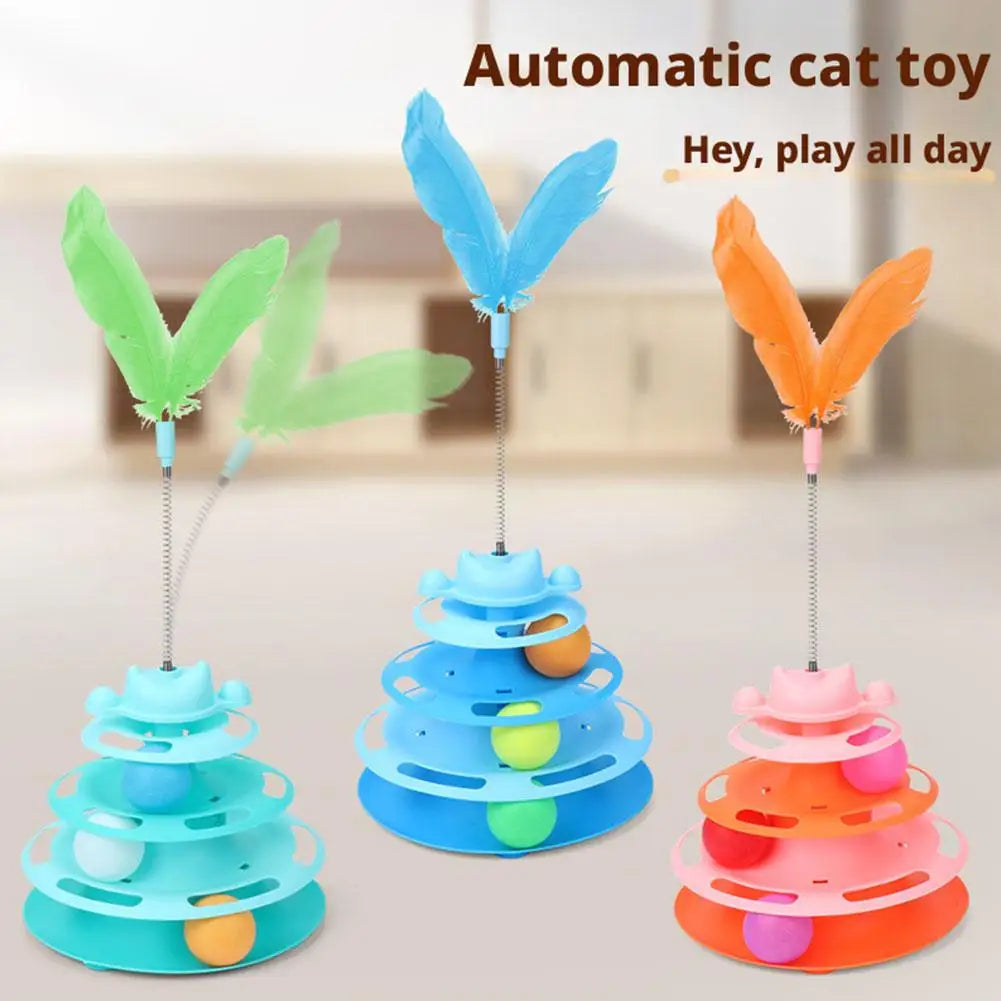 Interactive 3-Tier Cat Turntable & Feather Teaser Toy