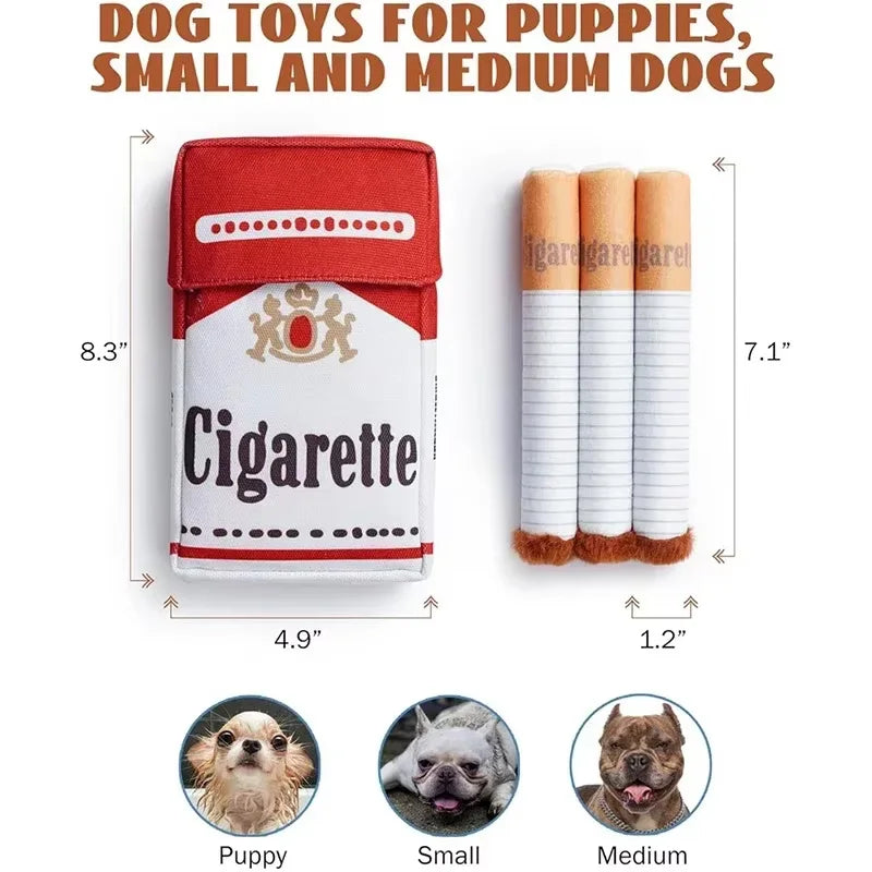 Funny Plush Cigarette Pack & Stick Squeak Dog Toys