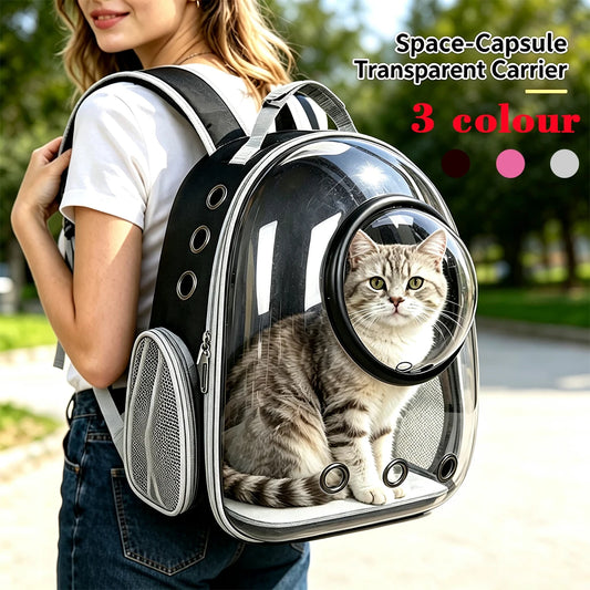 Breathable Space Capsule Pet Carrier Backpack - Transparent Bubble Window Travel Bag for Cats & Small Dogs