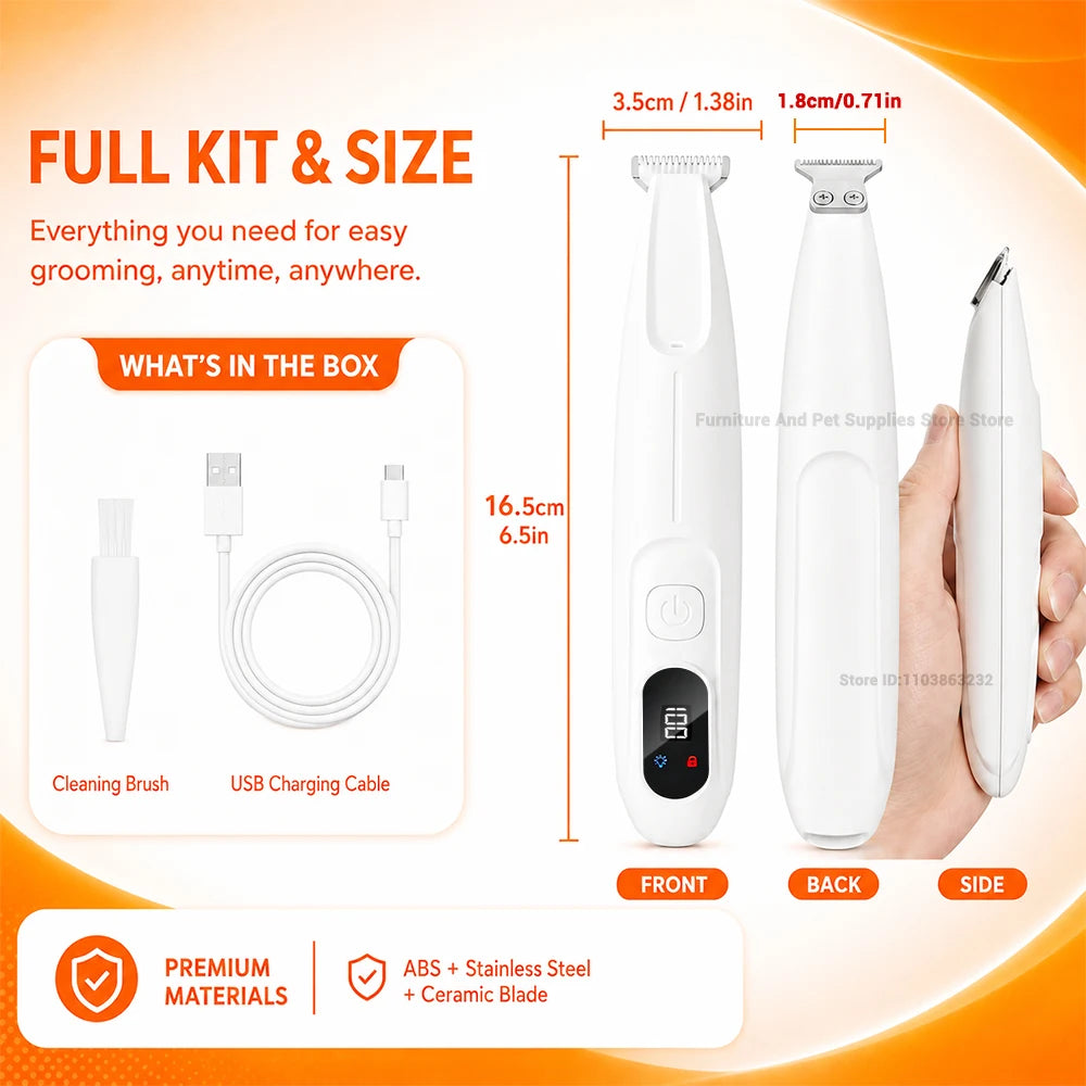Professional Electric Pet Grooming Trimmer with LED Light & Skin Care Detection