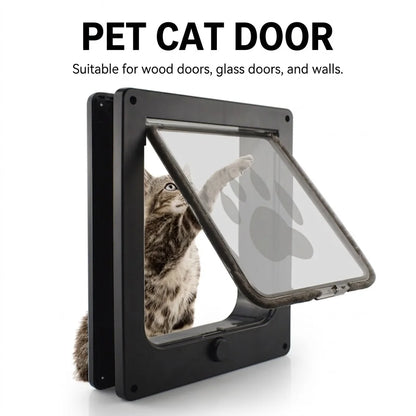 4-Way Locking Pet Cat Door Frame for Wooden, Glass Doors & Walls