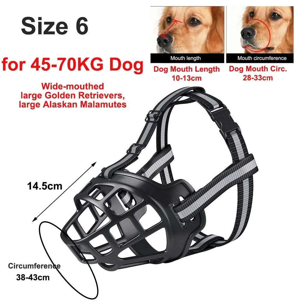 Heavy-Duty Rubber Basket Muzzle with Reflective StrapsComfortable Humane Dog Basket Muzzle for Chewing Control