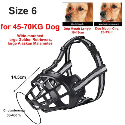 Heavy-Duty Rubber Basket Muzzle with Reflective StrapsComfortable Humane Dog Basket Muzzle for Chewing Control