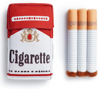 Funny Plush Cigarette Pack & Stick Squeak Dog Toys