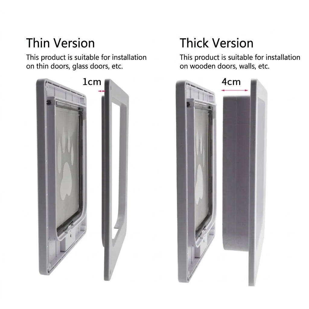 4-Way Locking Pet Cat Door Frame for Wooden, Glass Doors & Walls