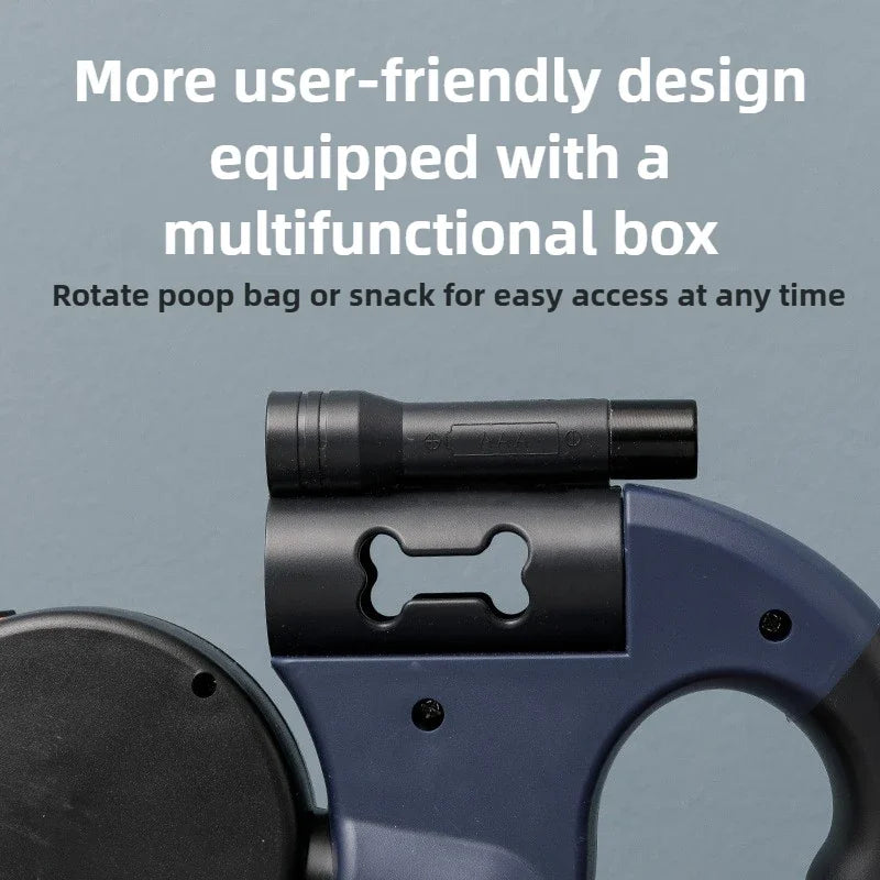 3-in-1 Retractable Dog Leash with LED Flashlight & 360° Anti-Tangle Rotation