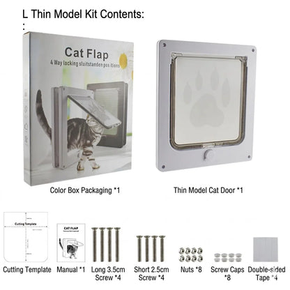 4-Way Locking Pet Cat Door Frame for Wooden, Glass Doors & Walls