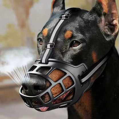 Heavy-Duty Rubber Basket Muzzle with Reflective StrapsComfortable Humane Dog Basket Muzzle for Chewing Control