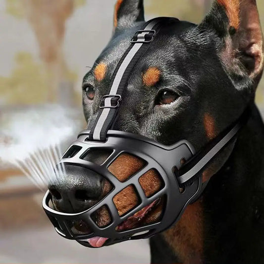 Heavy-Duty Rubber Basket Muzzle with Reflective StrapsComfortable Humane Dog Basket Muzzle for Chewing Control