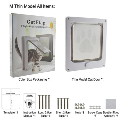4-Way Locking Pet Cat Door Frame for Wooden, Glass Doors & Walls