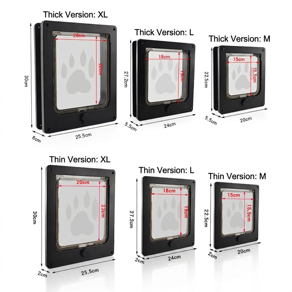 4-Way Locking Pet Cat Door Frame for Wooden, Glass Doors & Walls