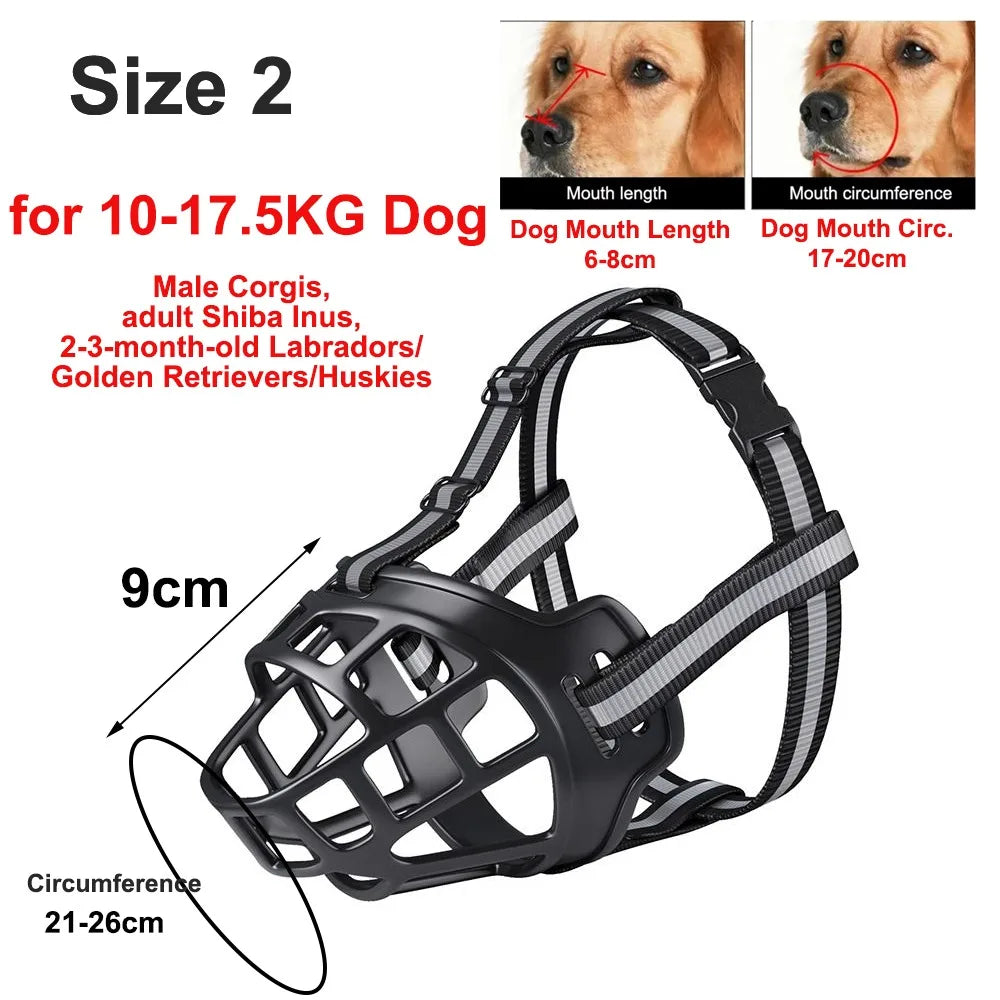 Heavy-Duty Rubber Basket Muzzle with Reflective StrapsComfortable Humane Dog Basket Muzzle for Chewing Control