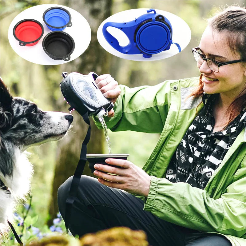5-in-1 Multifunctional Dog Leash with Built-In Water Bottle & Collapsible Bowl