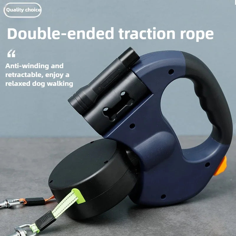 3-in-1 Retractable Dog Leash with LED Flashlight & 360° Anti-Tangle Rotation