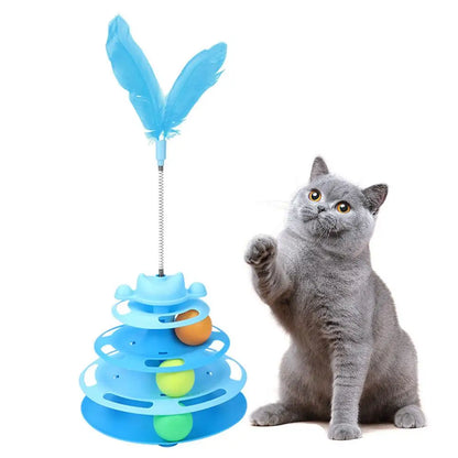 Interactive 3-Tier Cat Turntable & Feather Teaser Toy