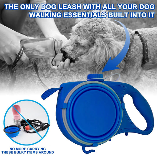 5-in-1 Multifunctional Dog Leash with Built-In Water Bottle & Collapsible Bowl