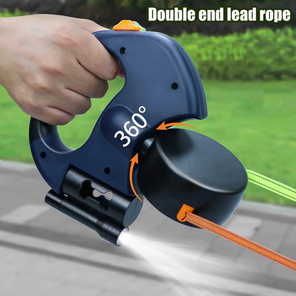 3-in-1 Retractable Dog Leash with LED Flashlight & 360° Anti-Tangle Rotation