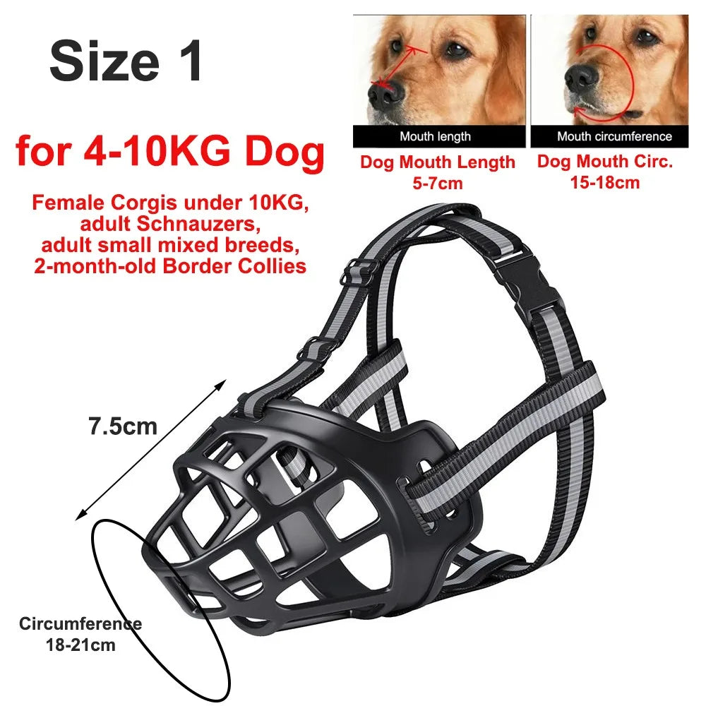 Heavy-Duty Rubber Basket Muzzle with Reflective StrapsComfortable Humane Dog Basket Muzzle for Chewing Control