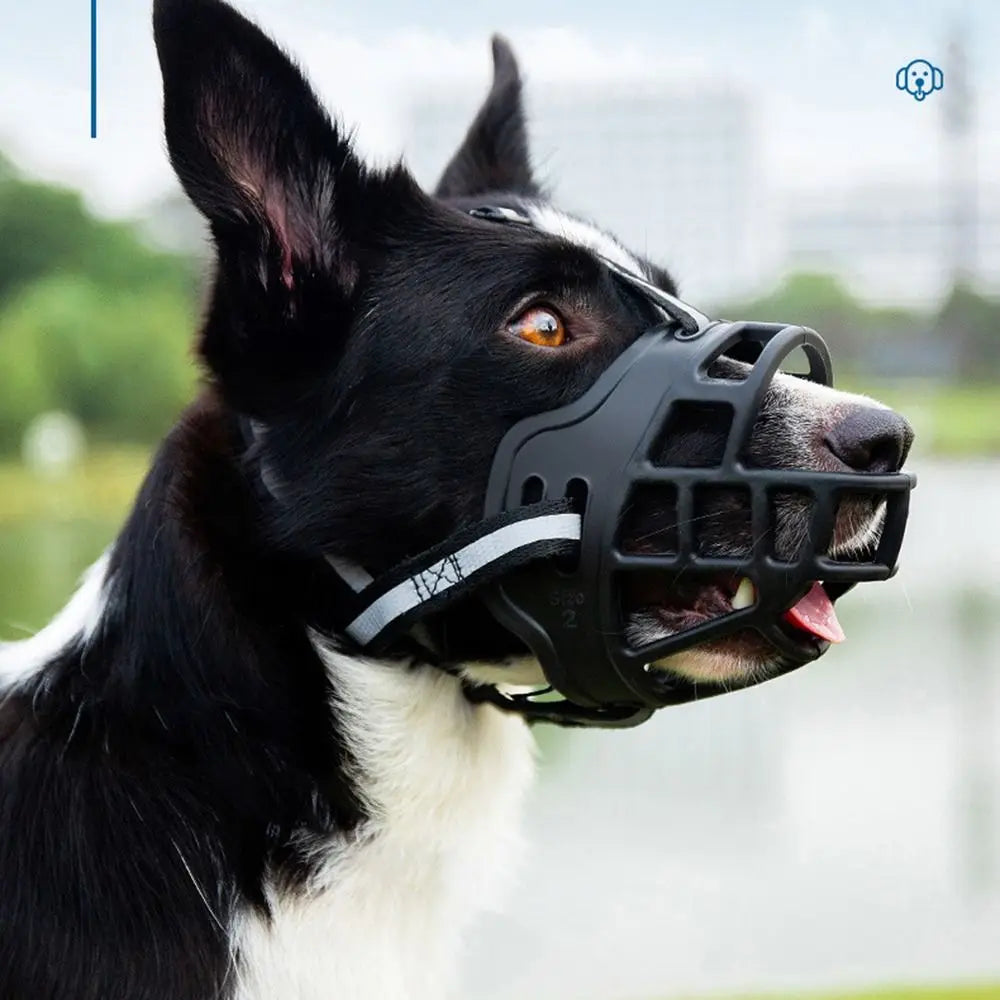 Heavy-Duty Rubber Basket Muzzle with Reflective StrapsComfortable Humane Dog Basket Muzzle for Chewing Control