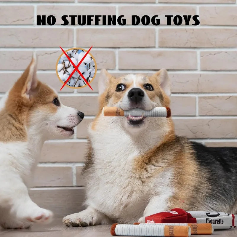 Funny Plush Cigarette Pack & Stick Squeak Dog Toys