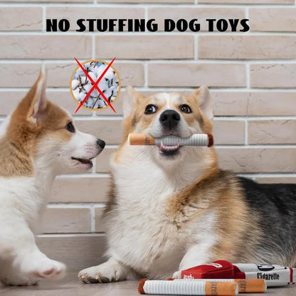 Funny Plush Cigarette Pack & Stick Squeak Dog Toys